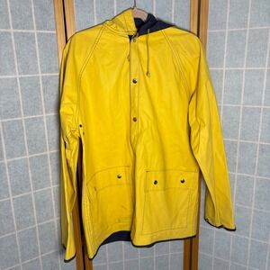 Vintage Van Heusen Sportswear Yellow Vinyl Hooded Raincoat Mens Medium Retro